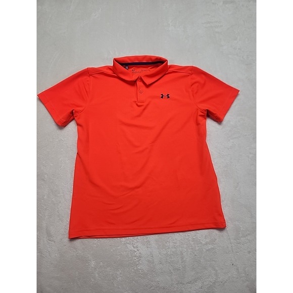 Under Armour Youth Large Drifit Polo Style Shirt, Bright Orange - Navy Logo - Picture 1 of 5
